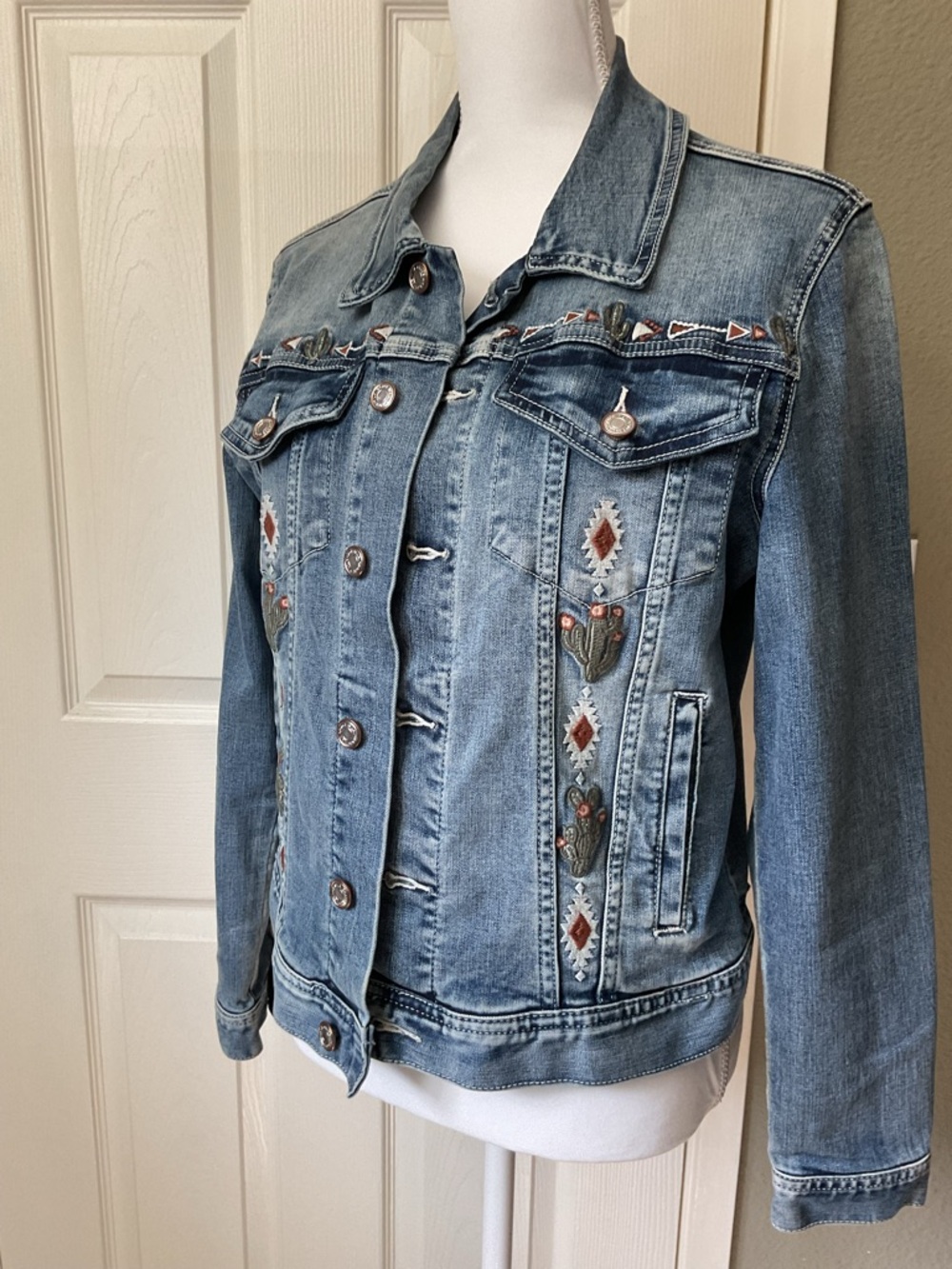 Grace Medium Blue Embroidered Denim Jacket